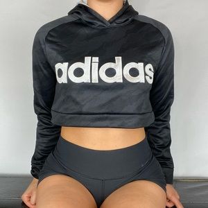 ADIDAS Long Sleeve Crop Hoodie Workout Gym Running Yoga Casual‎